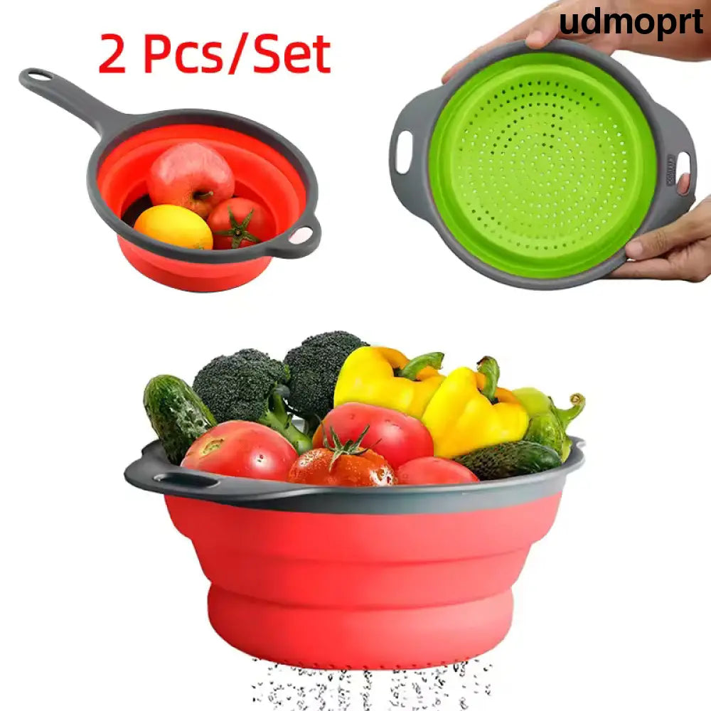 Collapsible Silicone Colander 2-Pack - Space Saving Kitchen Strainer - Kitchen Gadgets