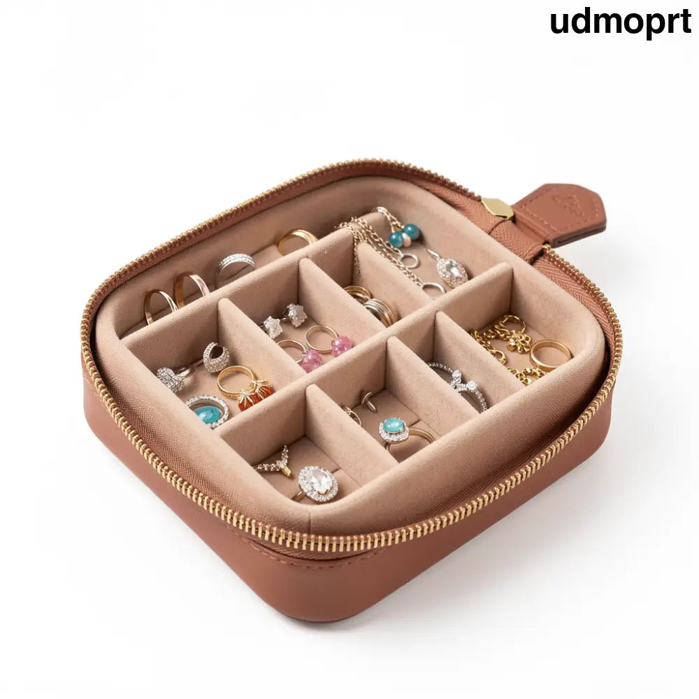 Travel Jewelry Organizer Box - Portable PU Leather Jewelry Case with Mirror for Earrings Rings Necklaces - Travel